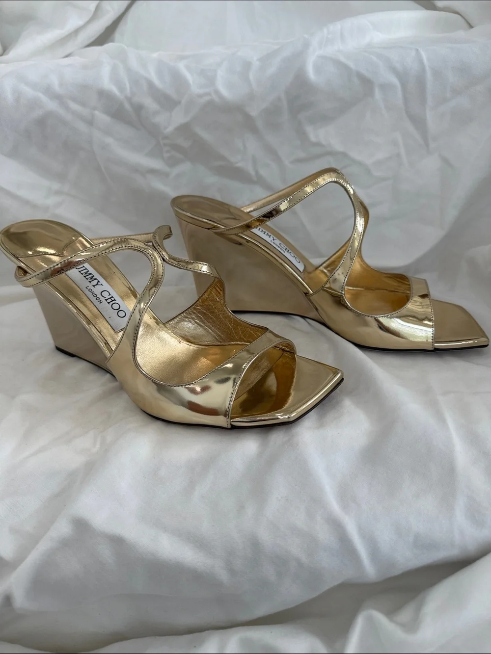 Jimmy Choo Metallic Gold Strappy Wedge Sandals